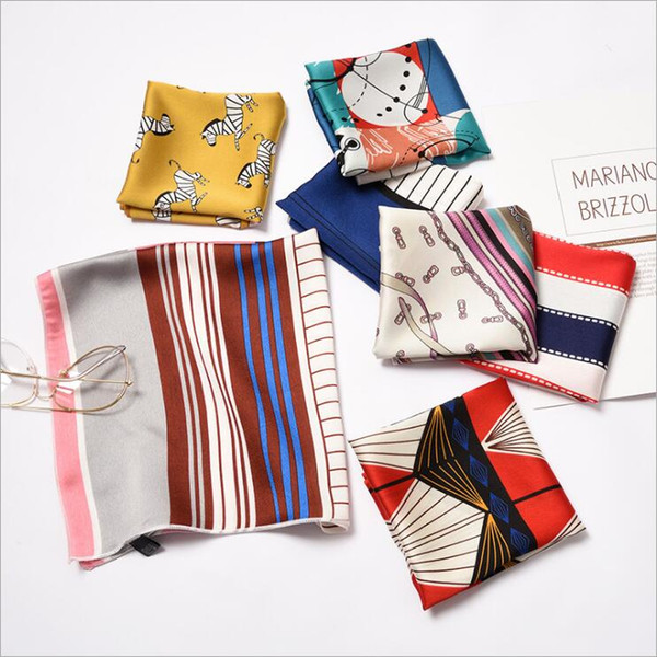 mixed randomly send women square cravat in 50*50cm 40 cute stripes design airline stewardess uniform shirt or bag 