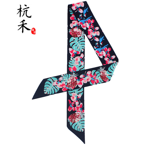 Tropical Rainforest Bow Ties Scarf Women Handle Bag Ribbon Neck Scarf Ladies Print Patchwork Kerchief Head Band Long Scarves