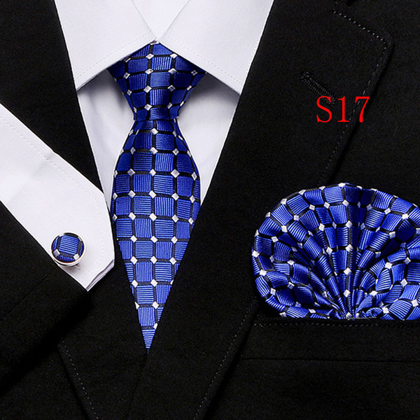 Polka Dots Style Series Silk Tie Set Wholesale Necktie Hanky Cufflinks Classic Silk Jacquard Woven Men's Tie Set 7.5cm Width Business T12-16