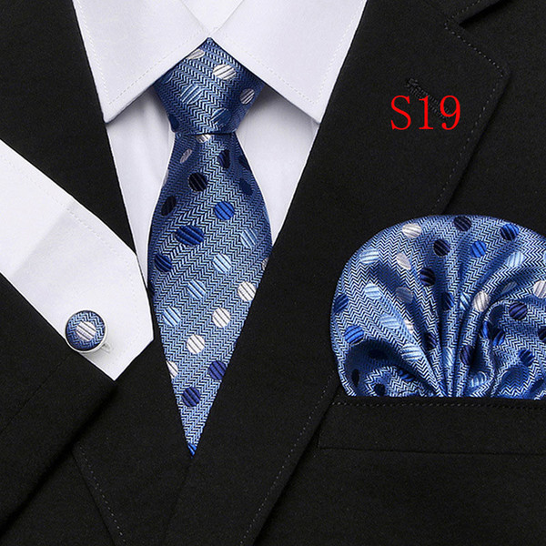 Polka Dots Style Series Silk Tie Set Wholesale Necktie Hanky Cufflinks Classic Silk Jacquard Woven Men's Tie Set 7.5cm Width Business T12-18