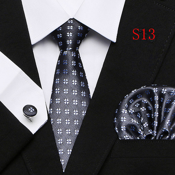 Polka Dots Style Series Silk Tie Set Wholesale Necktie Hanky Cufflinks Classic Silk Jacquard Woven Men's Tie Set 7.5cm Width Business T12-12