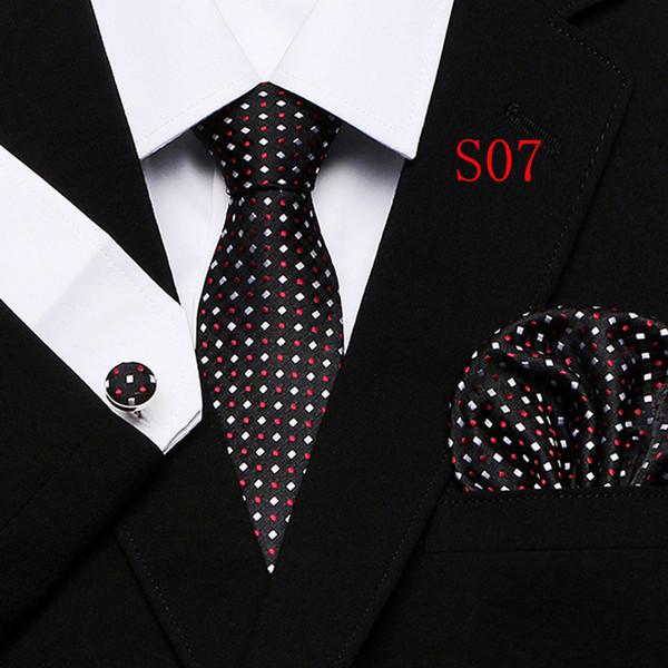Polka Dots Style Series Silk Tie Set Wholesale Necktie Hanky Cufflinks Classic Silk Jacquard Woven Men's Tie Set 7.5cm Width Business T12-6