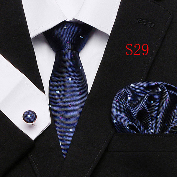 Polka Dots Style Series Silk Tie Set Wholesale Necktie Hanky Cufflinks Classic Silk Jacquard Woven Men's Tie Set 7.5cm Width Business T12-28