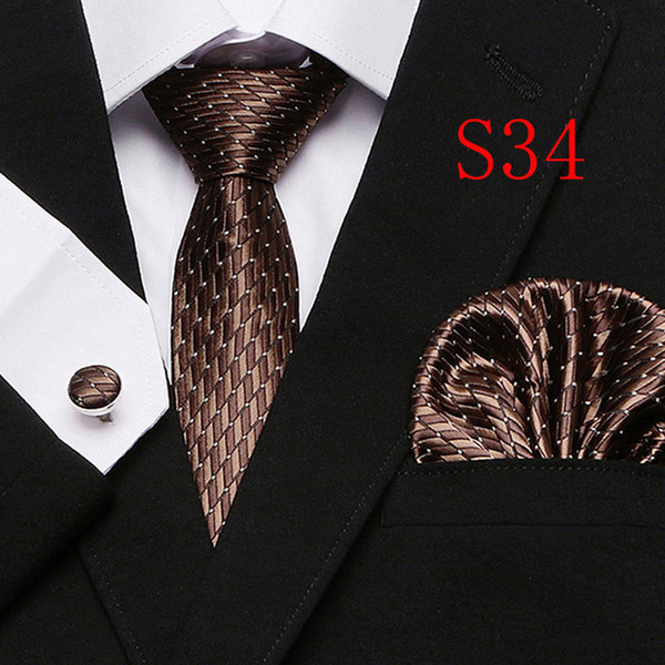 Polka Dots Style Series Silk Tie Set Wholesale Necktie Hanky Cufflinks Classic Silk Jacquard Woven Men's Tie Set 7.5cm Width Business T12-33
