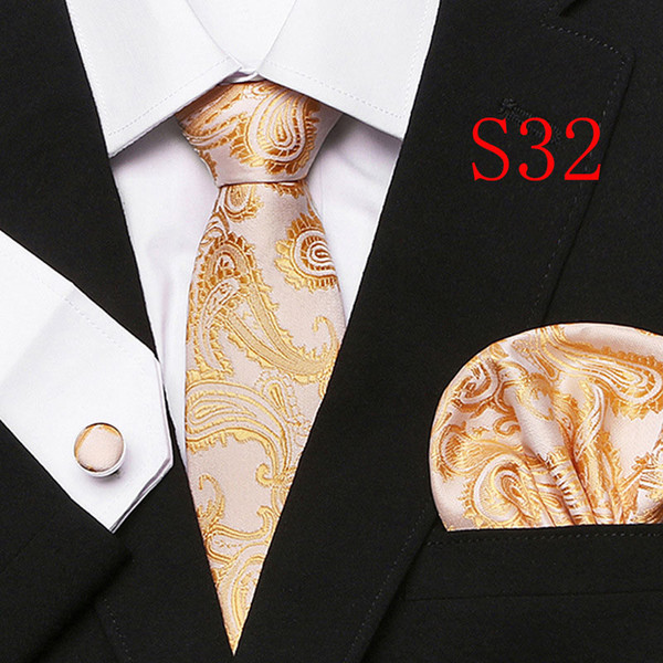 Polka Dots Style Series Silk Tie Set Wholesale Necktie Hanky Cufflinks Classic Silk Jacquard Woven Men's Tie Set 7.5cm Width Business T12-31