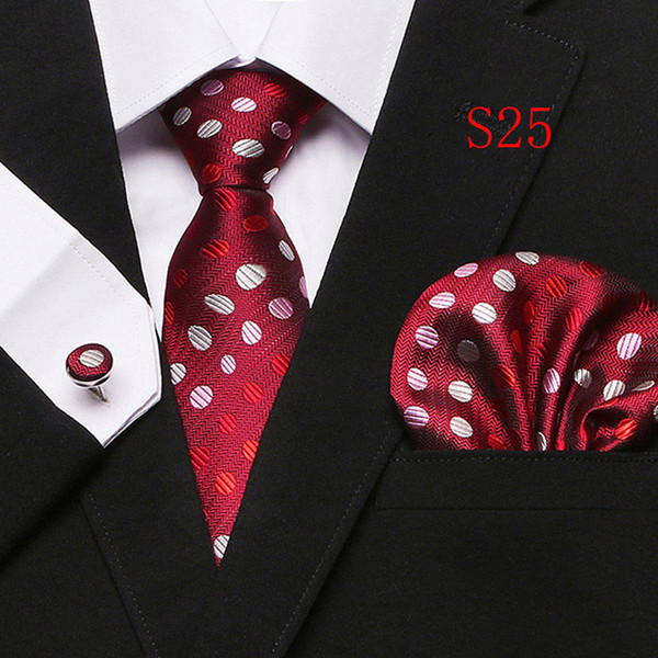 Polka Dots Style Series Silk Tie Set Wholesale Necktie Hanky Cufflinks Classic Silk Jacquard Woven Men's Tie Set 7.5cm Width Business T12-24