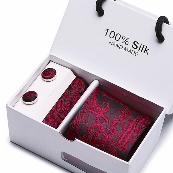 2019 New Brand Striped DotMen Neck Ties Clip Hanky Cufflinks sets Formal Wear Business Wedding Party Plaid Tie for Mens cravat T16-22