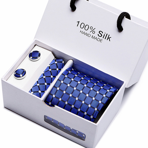 2019 New Brand Striped DotMen Neck Ties Clip Hanky Cufflinks sets Formal Wear Business Wedding Party Plaid Tie for Mens cravat T16-17