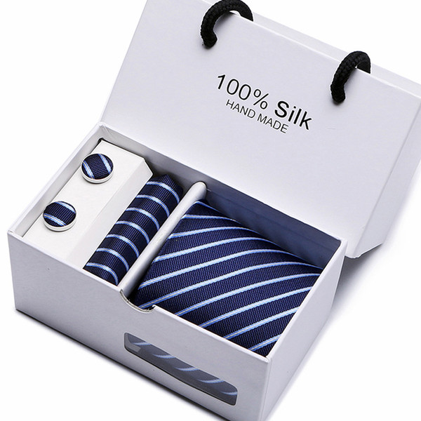 2019 New Brand Striped DotMen Neck Ties Clip Hanky Cufflinks sets Formal Wear Business Wedding Party Plaid Tie for Mens cravat T16-20