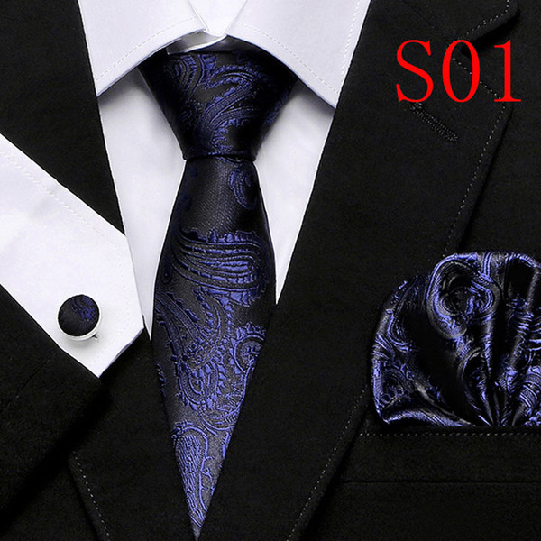 Polka Dots Style Series Silk Tie Set Wholesale Necktie Hanky Cufflinks Classic Silk Jacquard Woven Men's Tie Set 7.5cm Width Business T12-1