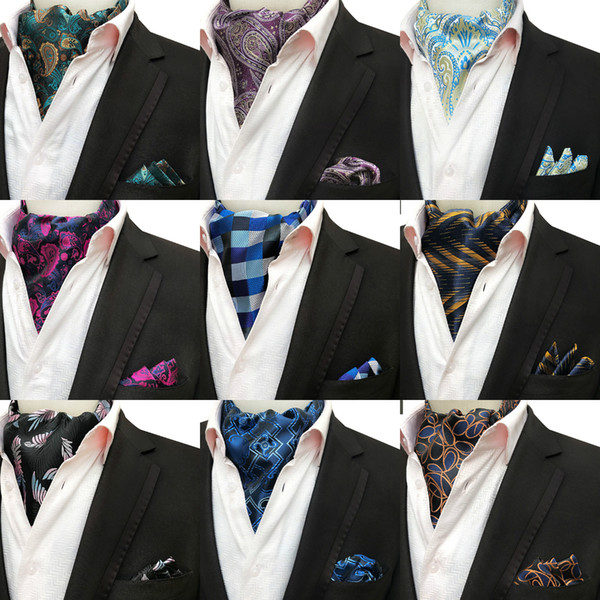 40 Styles Fashion Casual Cravat Hanky Set Men Neck Tie Set Paisley Necktie Silk Tie Wedding Party Accessories (Cravat+Hanky)