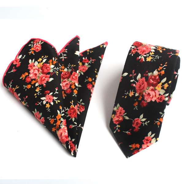 Source manufacturers stock new floral narrow version cotton tie cotton square towel cotton tie pocket towel set 6cm 100 pcs