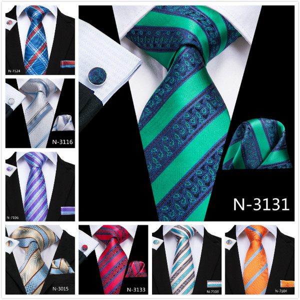 HI-Tie New Arrival 10 Style Stripe Ties Neck Tie Pocket Square Cufflinks Set for Mens Business Party