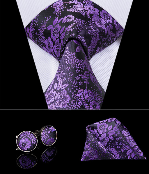 Hi-Tie Famous Brand Purple Necktie Tie For Man Silk Fabric Jacquard Woven Made In China Ties Hanky Cufflinks Set SN-3022
