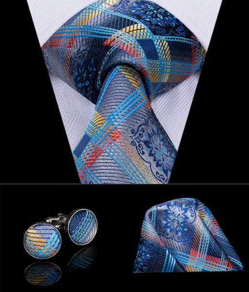 Hi-Tie New Novelty Stripe 100% Silk Necktie Brand Design Silk Tie Hanky cufflinks Set for Man Wedding Party Tie Set N-3072