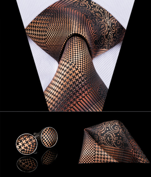 HI-TIE Men Tie Woven Silk Mens Necktie Classic Metallic men's tie Party Wedding Classic Fashion Pocket Square Cufflinks Tie Set N-3077