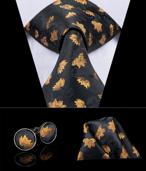 HI-TIE High Quality Silk Mens Ties Fashion Black Ties for Men Silk Tie Golden Pattren Formal Shirt Necktie for Wedding Party Business N-3008