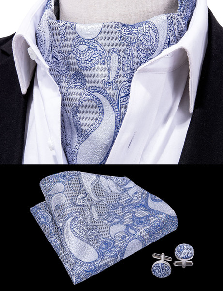 Hi-Tie Men Vintage Luxury Wedding Formal Cravat Ascot Scrunch Self British style Gentleman Polyester Neck Tie AS-0021