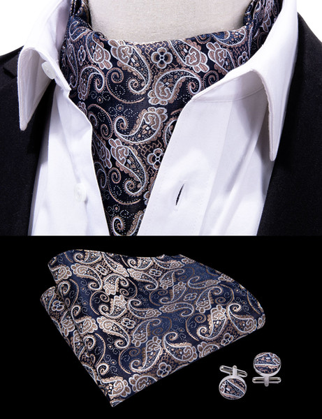 Hi-Tie Men Vintage Luxury Wedding Formal Cravat Ascot Scrunch Self British style Gentleman Polyester Neck Tie AS-0017