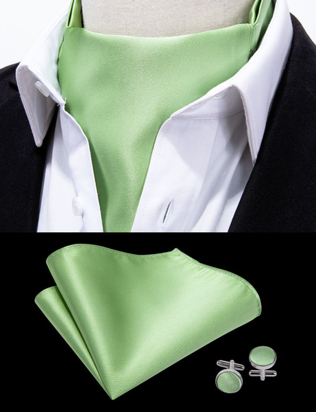 Hi-Tie Men's Classic Green Ascot Solid Cravat Vintage Ascot Handkerchief Cuffflinks Cravat Set For Mens Wedding Party AS-0015