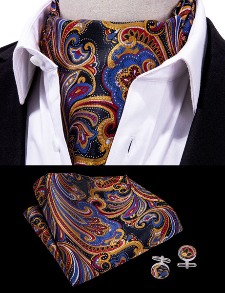 Hi-Tie Men's Classic Paisley Ascot Floral Cravat Vintage Ascot Handkerchief Cuffflinks Cravat Set For Mens Wedding Party AS-0005