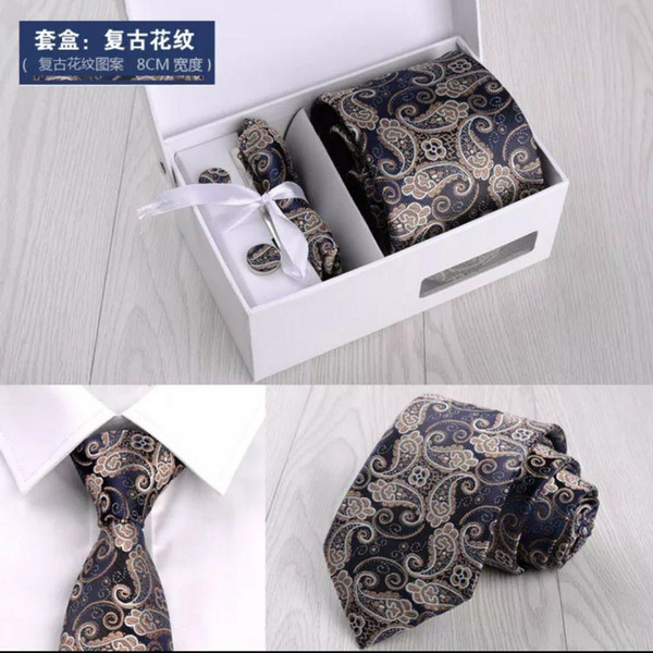 High-quality men's six-piece suit business black Playboy cm striped tie and bridegroom wedding gift box