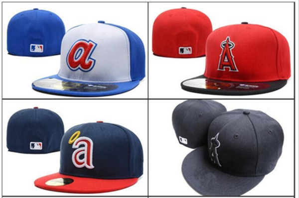 2018 New Men's Angels Red Color fitted hat flat Brim embroiered A letter team logo fans baseball Hats size angels full closed Chapeu brands