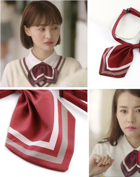 2018 best drama actress school uniform wind tie bow tie neckties dark red stripe And with the tie