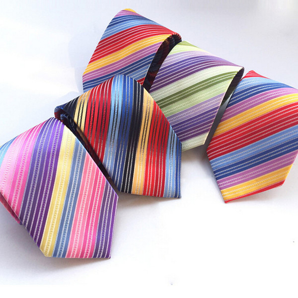 Mens Ties 2016 New Brand Man Fashion Colorful Striped Necktie Hombre 8 cm SilK Tie Classic Wedding Casual Rainbow Ties For Men