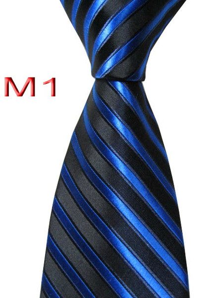 Hot selling M01 JACQUARD WOVEN HANDMADE Classice Black/Blue Striped MEN TIE Necktie