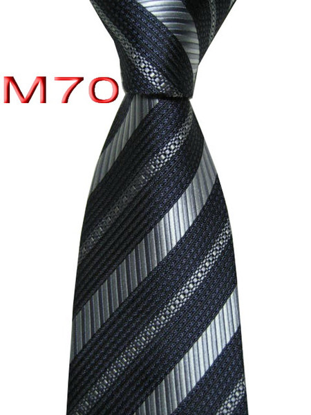 Classical 100% JACQUARD WOVEN HANDMADE MensStriped Black/Gray Color Men silk Tie Necktie M70