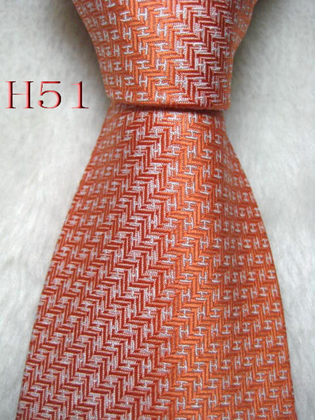 Classical 100% JACQUARD WOVEN HANDMADE Mens Fashion White Character Orangei color Men silk Tie Necktie