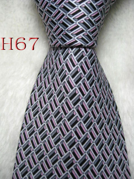 Classical 100% JACQUARD WOVEN HANDMADE Mens Design Pink/Gray/Black color Men silk Tie Necktie #067