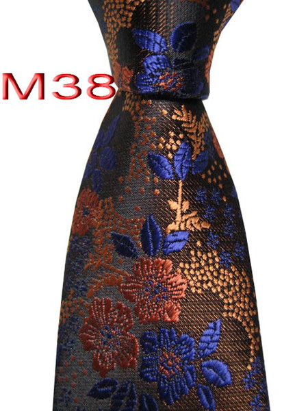 Classical JACQUARD WOVEN HANDMADE Mens Gold/Brown/Blue Floral Men tie Necktie M38