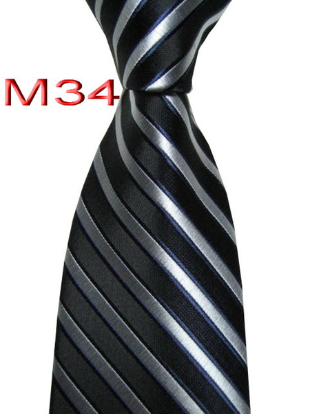 Classical JACQUARD WOVEN HANDMADE Mens Striped Black/Silver color Men tie Necktie M34