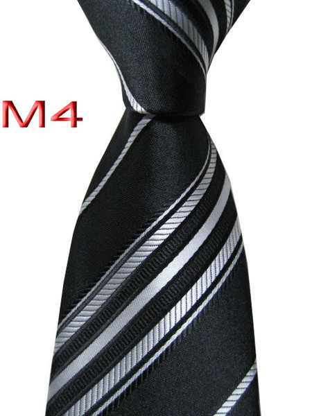 Hot selling M04 JACQUARD WOVEN HANDMADE Fashion White Striped Black color MEN TIE Necktie