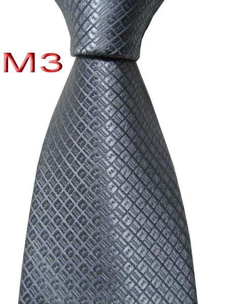 Hot selling M03 JACQUARD WOVEN HANDMADE Fashion Dark Grey plaid MEN TIE Necktie