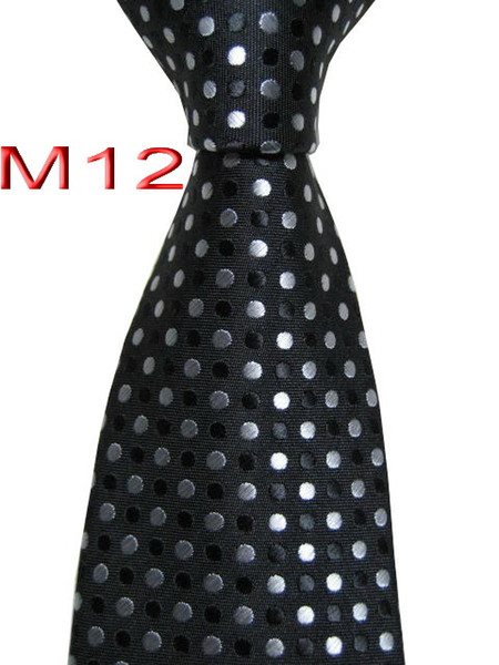 Hot selling M12 JACQUARD WOVEN HANDMADE Classice Black/White Polka Dots MEN TIE Necktie