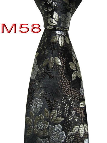 Classical 100% JACQUARD WOVEN HANDMADE Mens Black/Brown/Champagne Floral Men silk Tie Necktie M58