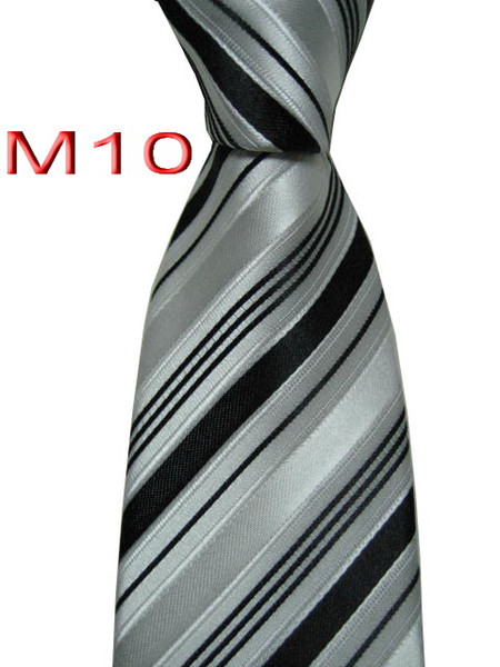 Hot selling M10 JACQUARD WOVEN HANDMADE Classice Black/White Striped MEN TIE Necktie