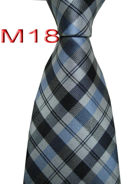 Fashion M18 JACQUARD WOVEN HANDMADE Design Plaid Black/Gray/Blue MEN TIE Necktie