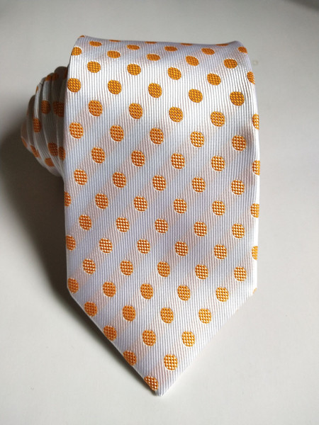 Classical JACQUARD WOVEN HANDMADE Mens Orange Polka Dots White color Men tie Necktie M35