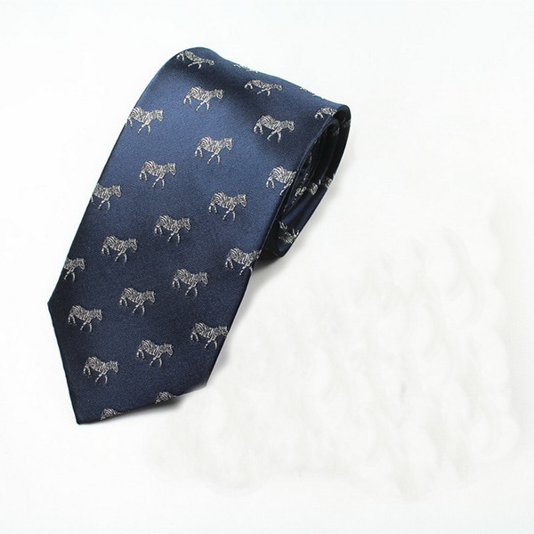 Classical 100% JACQUARD WOVEN HANDMADE Mens Gray Horse design /Dark blue Color Men silk Tie Necktie M80