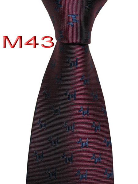 Classical 100% JACQUARD WOVEN HANDMADE Mens Dark Red/Blue Dog Design Men silk Tie Necktie M43