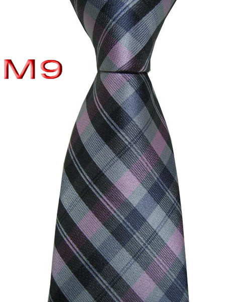 Hot selling M09 JACQUARD WOVEN HANDMADE Classice Check Dark gray/Pink MEN TIE Necktie