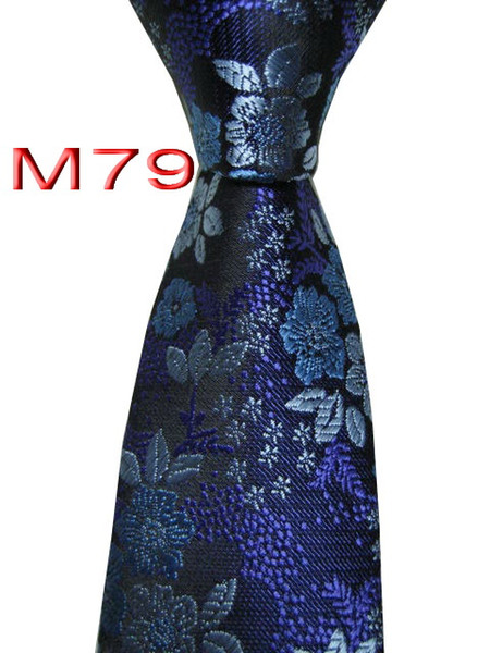 Classical 100% JACQUARD WOVEN HANDMADE Mens Fashion Floral Black/Sky Blue/ Blue Color Men silk Tie Necktie M79