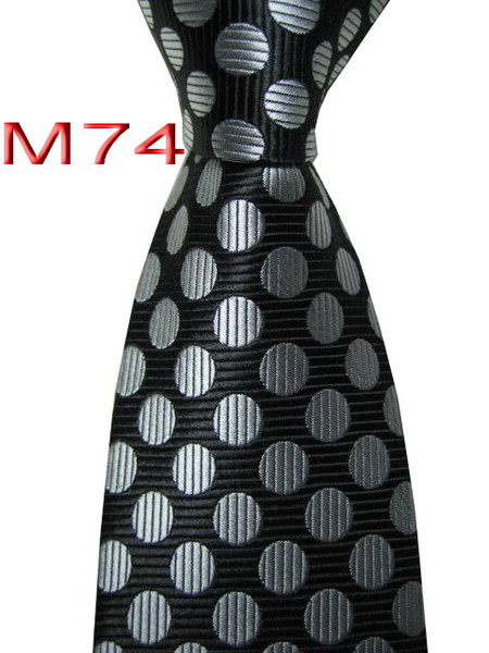 Classical 100% JACQUARD WOVEN HANDMADE Mens Fashion Silver Polka Dots Black Color Men silk Tie Necktie M74