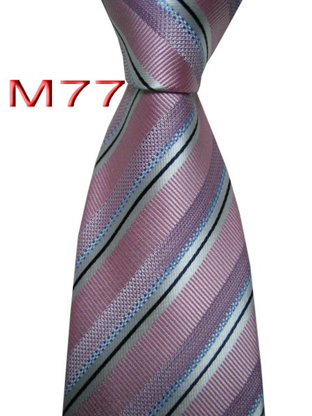 Classical 100% JACQUARD WOVEN HANDMADE Mens Fashion Striped Black/White/Pink Color Men silk Tie Necktie M77