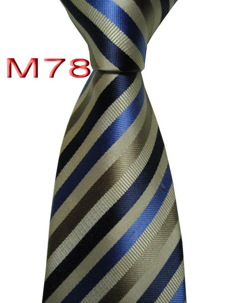 Classical 100% JACQUARD WOVEN HANDMADE Mens Fashion Striped Blue/Beige/Brown Color Men silk Tie Necktie M78