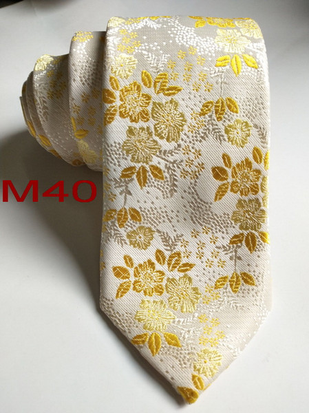 Classical 100% JACQUARD WOVEN HANDMADE Mens Fashion Floral Yellow/White Color Men silk Tie Necktie M40